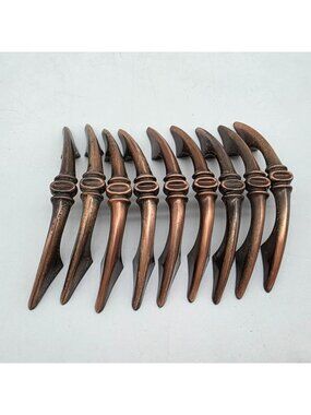 Vintage Copper Cabinet Drawer Pulls Set 8 Elegant Curved Design Ornate Details